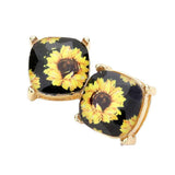 Sunflower Printed Square Stud Earrings - Madeline Love - Flyclothing LLC