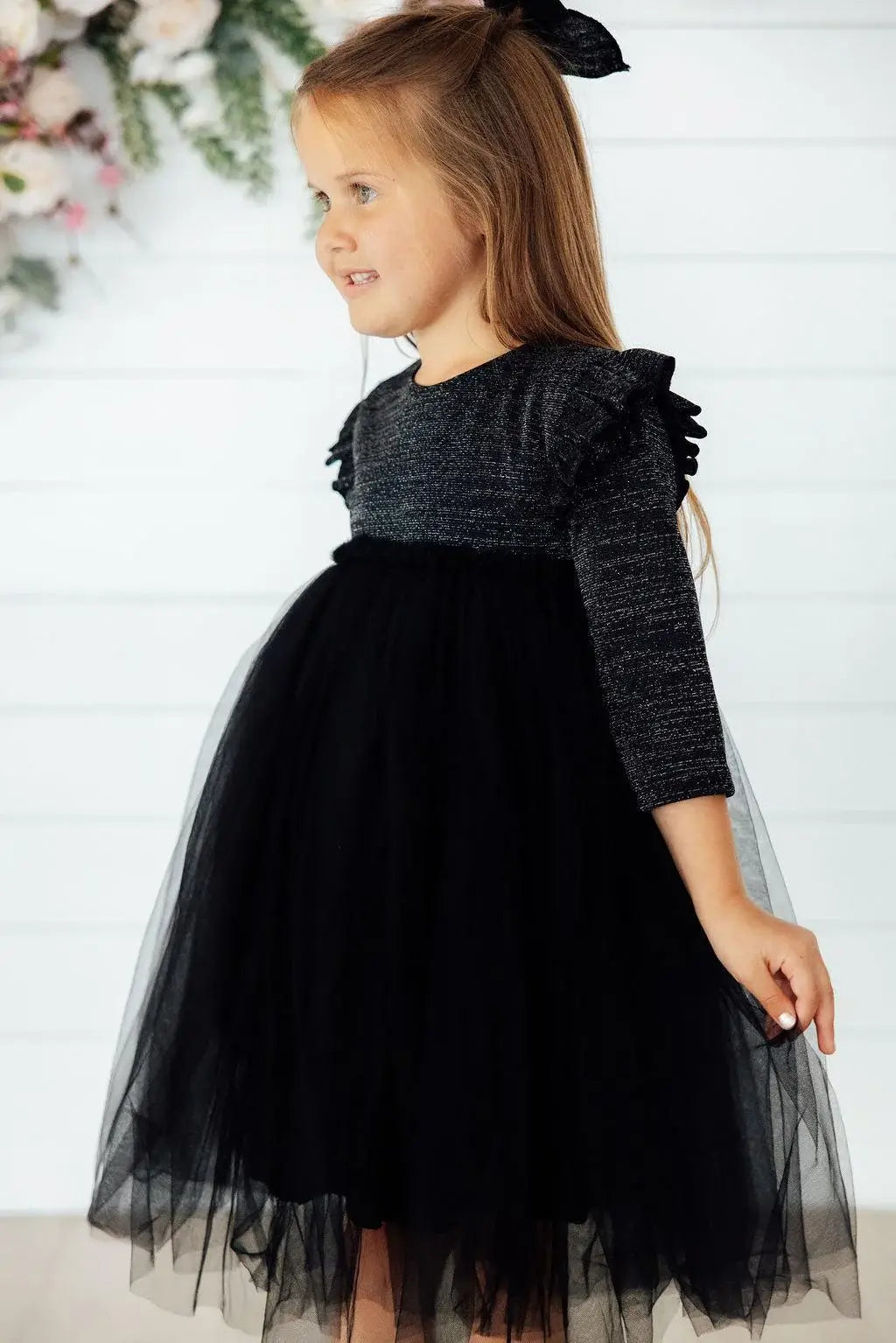 Black Shimmer 3/4 Sleeve Tutu Dress - Mila & Rose ® - Flyclothing LLC