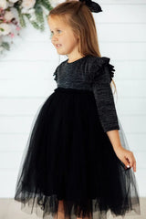 Black Shimmer 3/4 Sleeve Tutu Dress - Mila & Rose ® - Flyclothing LLC