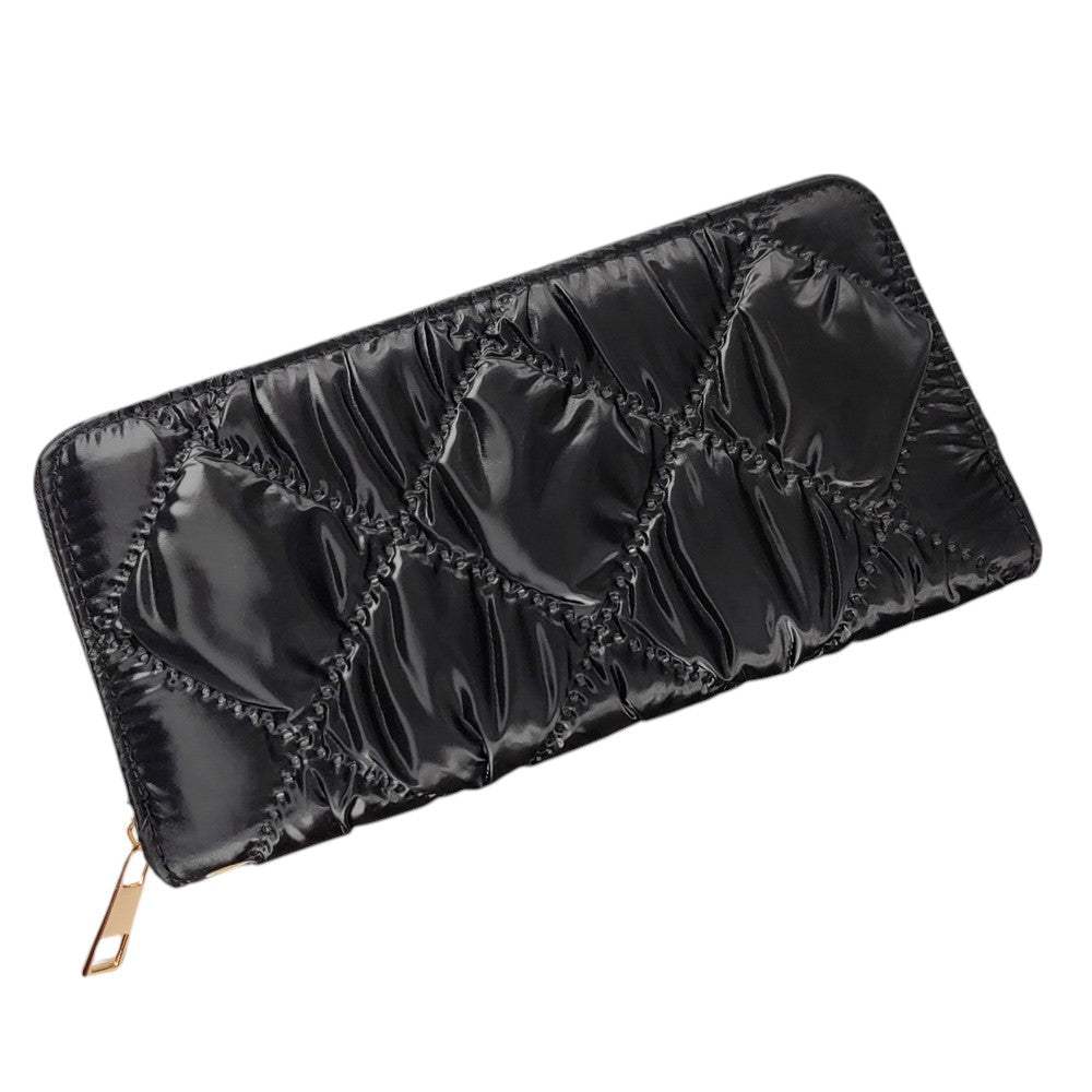 Shiny Faux Leather Padded Wallet with Wristlet - Madeline Love - Flyclothing LLC