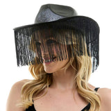 Shiny Western Cowboy Hat with Fringe - Madeline Love - Flyclothing LLC
