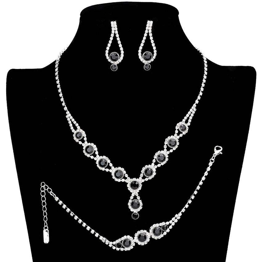 3PCS Rhinestone Bubble Necklace Jewelry Set - Madeline Love - Flyclothing LLC