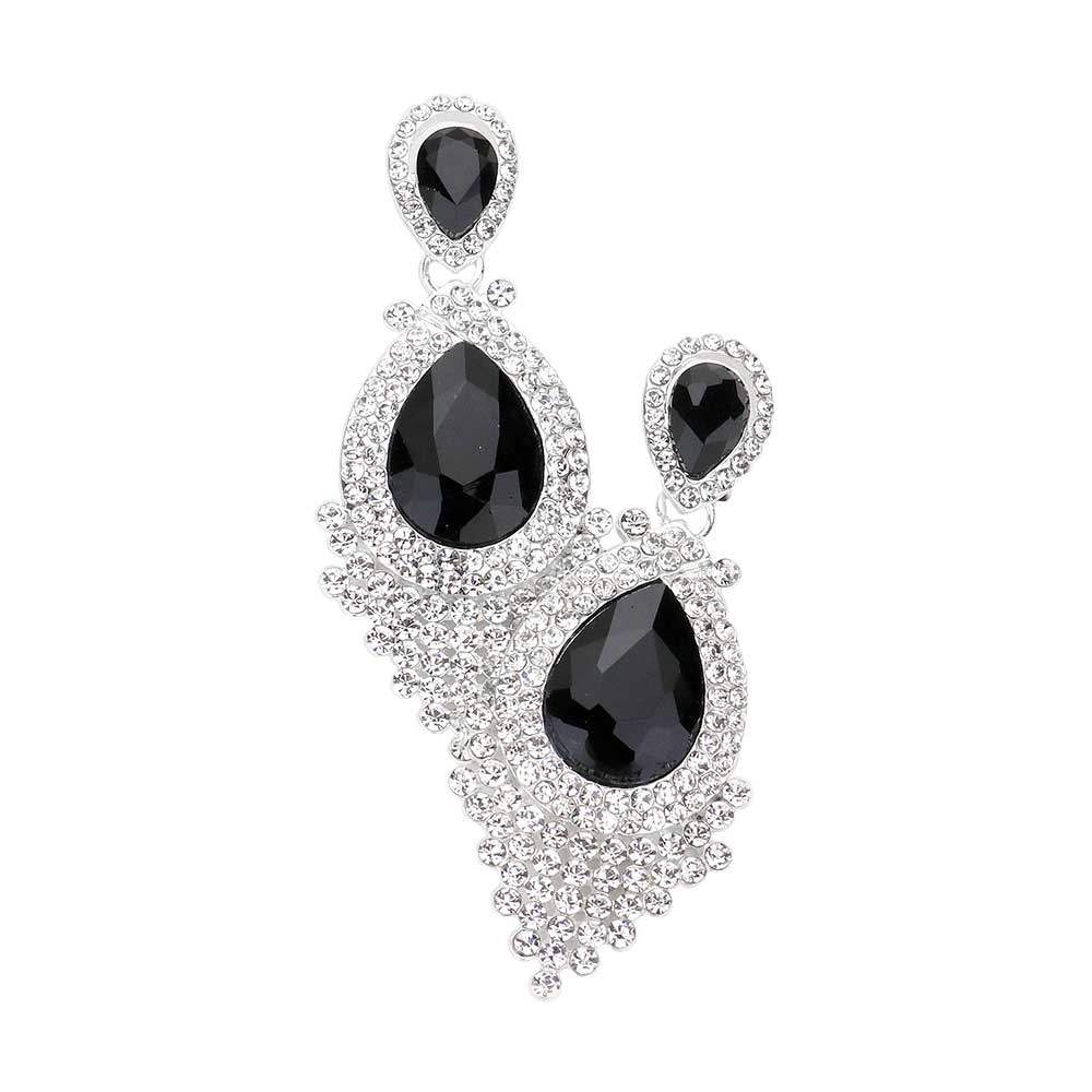 Teardrop Stone Accented Dangle Evening Earrings - Madeline Love - Flyclothing LLC