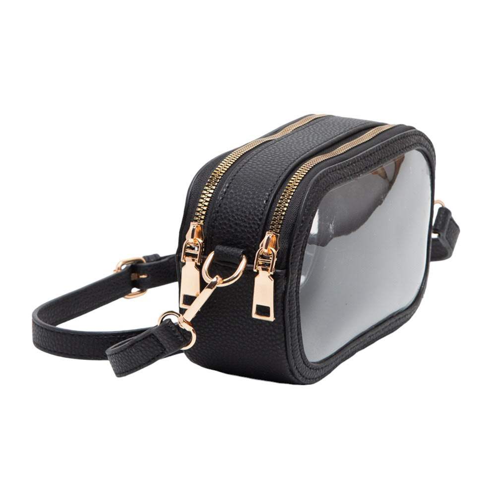 Solid Faux Leather Transparent Rectangle Crossbody Bag - Madeline Love - Flyclothing LLC