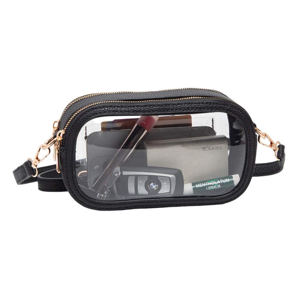 Solid Faux Leather Transparent Rectangle Crossbody Bag - Madeline Love - Flyclothing LLC