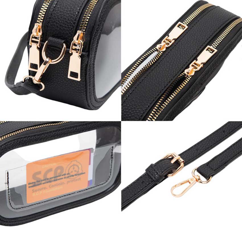 Solid Faux Leather Transparent Rectangle Crossbody Bag - Madeline Love - Flyclothing LLC