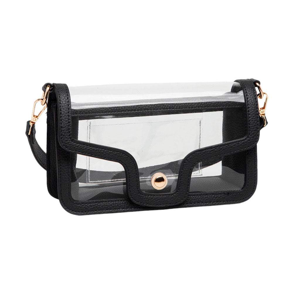 Solid Faux Leather Transparent Rectangle Shoulder Bag - Madeline Love - Flyclothing LLC