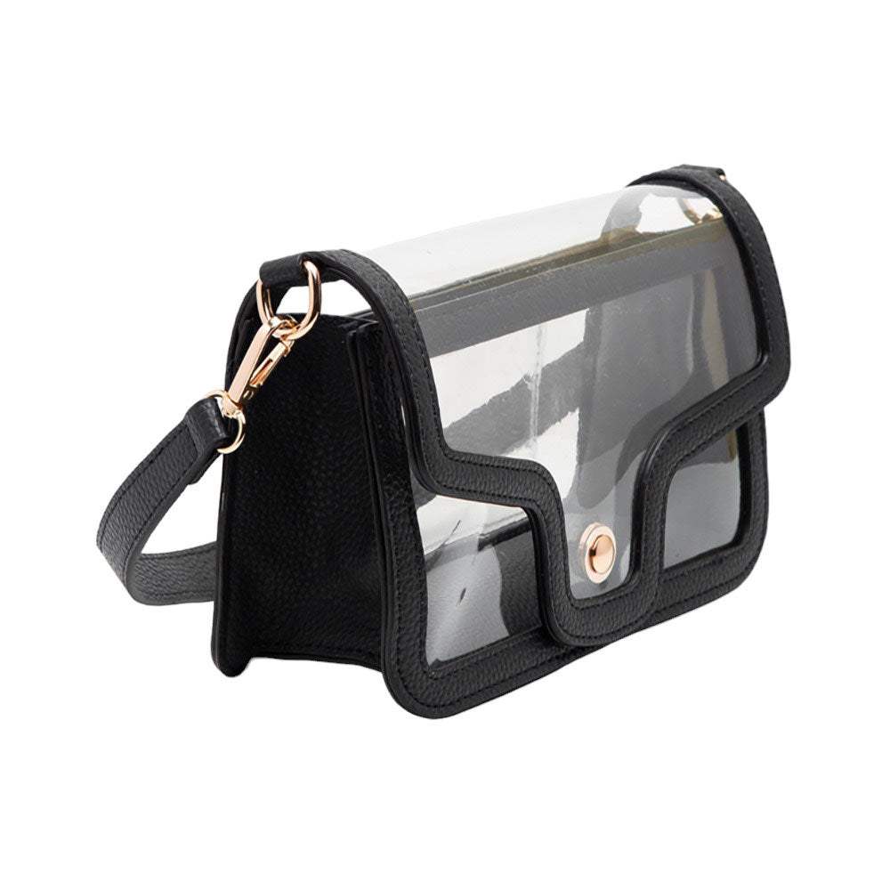 Solid Faux Leather Transparent Rectangle Shoulder Bag - Madeline Love - Flyclothing LLC