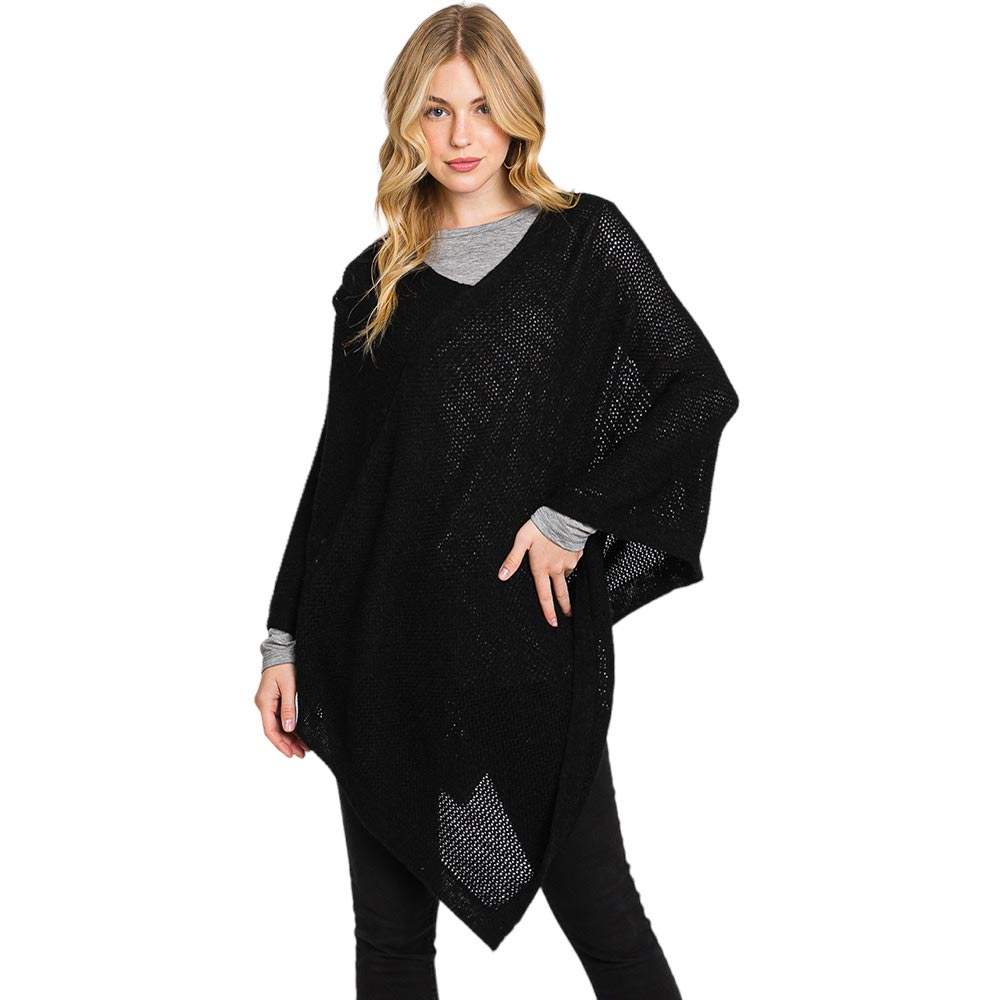 Solid Knit Loose Fit Poncho Ruana - Madeline Love - Flyclothing LLC