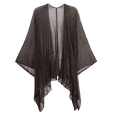 Solid Knitted Mesh Trimmed Ruana - Madeline Love - Flyclothing LLC