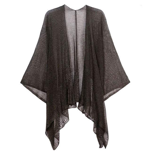 Solid Knitted Mesh Trimmed Ruana - Madeline Love - Flyclothing LLC