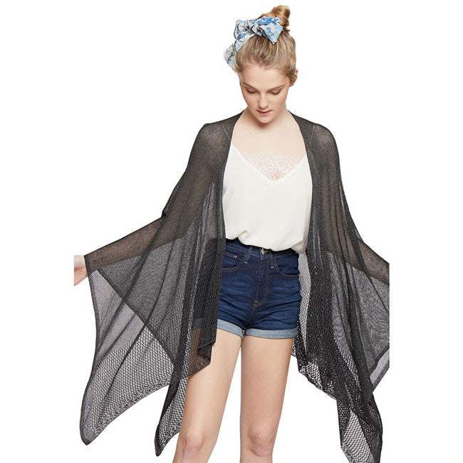 Solid Knitted Mesh Trimmed Ruana - Madeline Love - Flyclothing LLC
