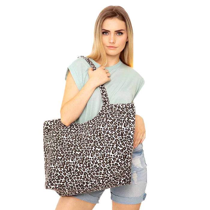 Solid Leopard Print Jute Tote Bag - Madeline Love - Flyclothing LLC