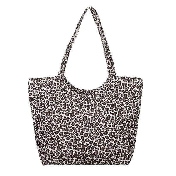 Solid Leopard Print Jute Tote Bag - Madeline Love - Flyclothing LLC