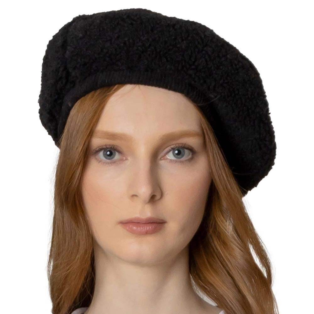 Solid Sherpa Beret Hat - Madeline Love - Flyclothing LLC