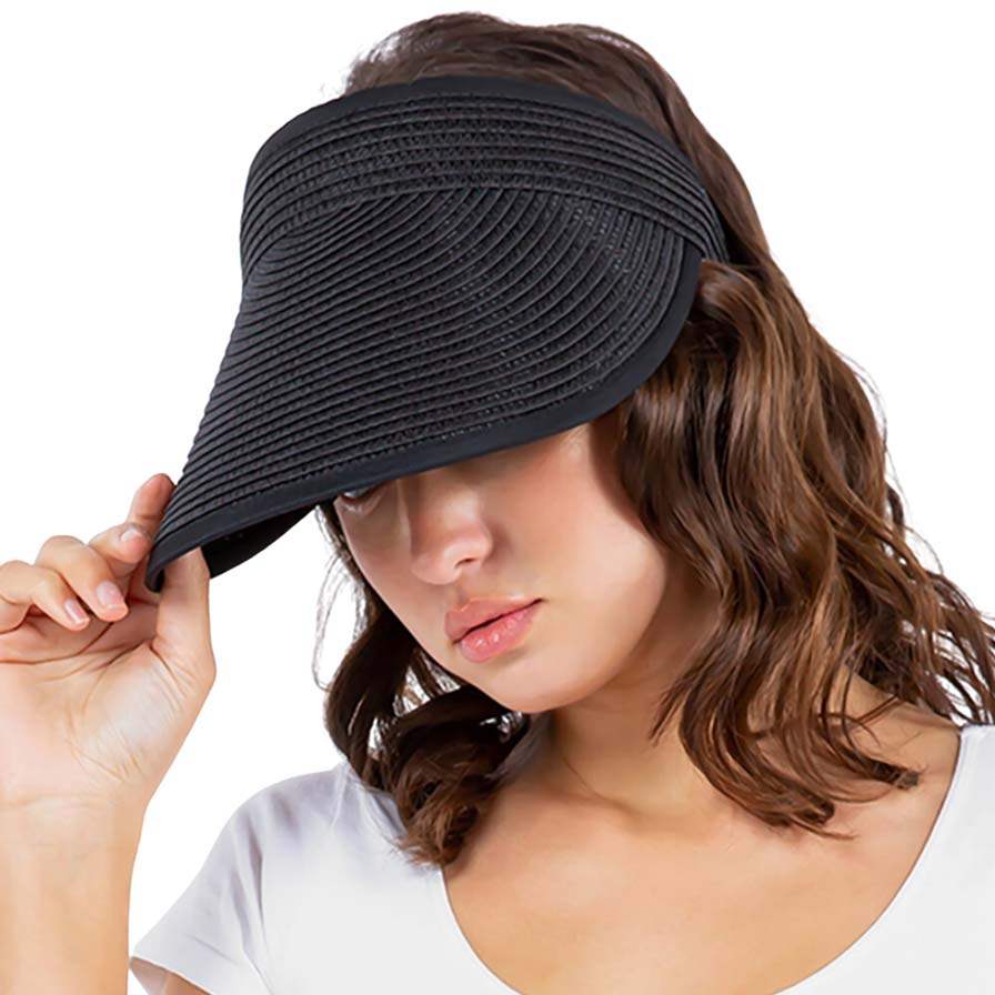 Solid Trimmed Straw Visor Sun Hat - Madeline Love - Flyclothing LLC