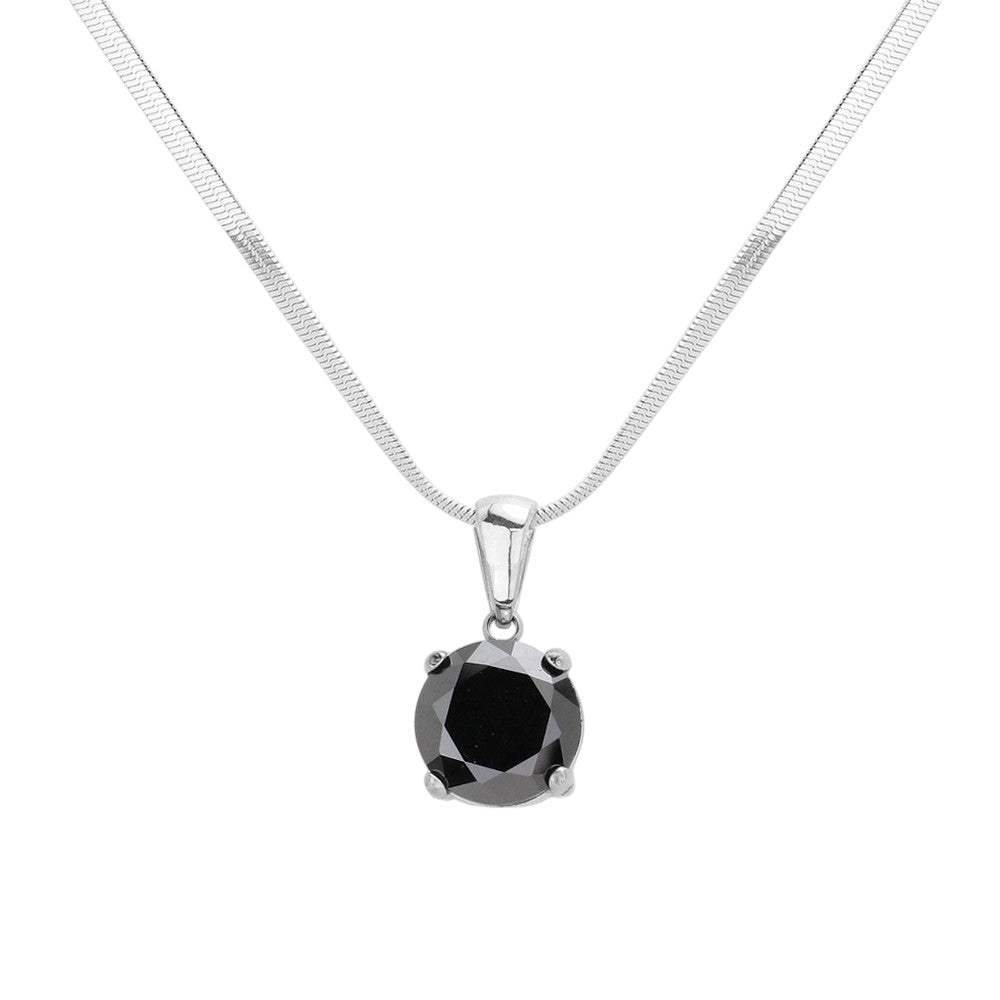 Stainless Steel CZ Round Pendant Necklace - Madeline Love - Flyclothing LLC