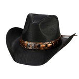 Steer Head Accented Faux Leather Band Straw Cowboy Hat - Madeline Love - Flyclothing LLC