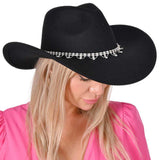 Stone Embellished Band Pointed Solid Fedora Panama Hat - Madeline Love - Flyclothing LLC
