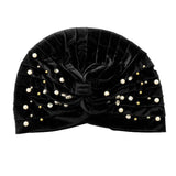 Stone Pearl Detailed Pleated Turban Beanie Hat - Madeline Love - Flyclothing LLC