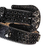 Black Strap With 7 Skulls Black Studded Rhinestone Belt - Rhinestone Belt Store - Flyclothing LLC