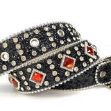 Black Strap With Big Red & Transparent Studded Rhinestone Belt - Rhinestone Belt Store - Flyclothing LLC