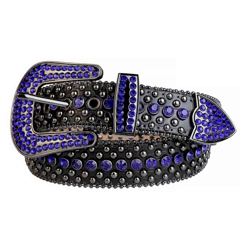 Black Strap With Black & Blue Studded Rhinestone Belt - Rhinestone Belt Store - Flyclothing LLC
