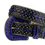 Black Strap With Black & Blue Studded Rhinestone Belt - Rhinestone Belt Store - Flyclothing LLC