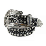 Black Strap With Black & Diamond White Studded Rhinestone BB Belt - Rhinestone Belt Store - Flyclothing LLC
