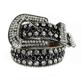 Black Strap With Black & Diamond White Studded Rhinestone BB Belt - Rhinestone Belt Store - Flyclothing LLC