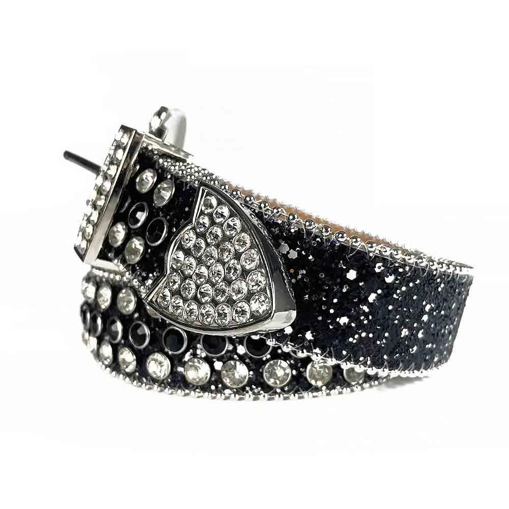 Black Strap With Black & Diamond White Studded Rhinestone BB Belt - Rhinestone Belt Store - Flyclothing LLC