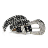 Black Strap With Black & Diamond White Studded Rhinestone BB Belt - Rhinestone Belt Store - Flyclothing LLC