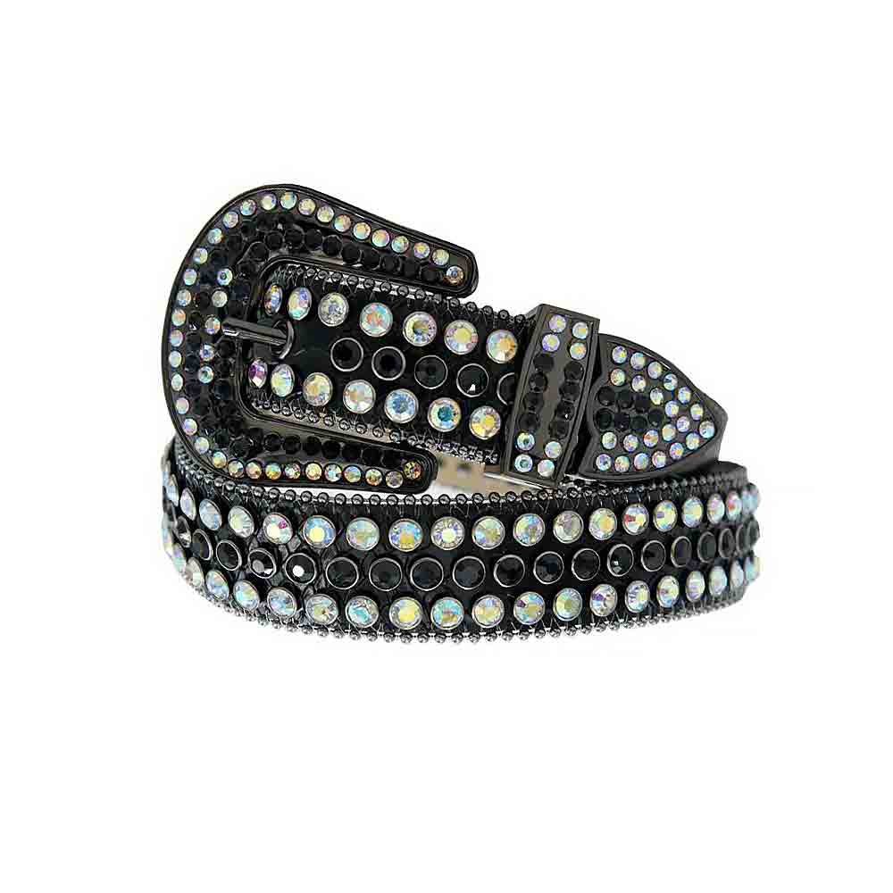 Black Strap With Black & Multi Color Studded Rhinestone Belt - Rhinestone Belt Store - Flyclothing LLC