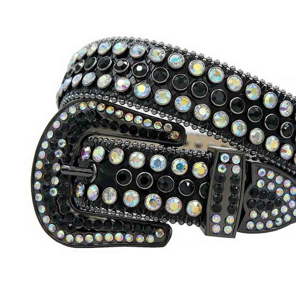 Black Strap With Black & Multi Color Studded Rhinestone Belt - Rhinestone Belt Store - Flyclothing LLC