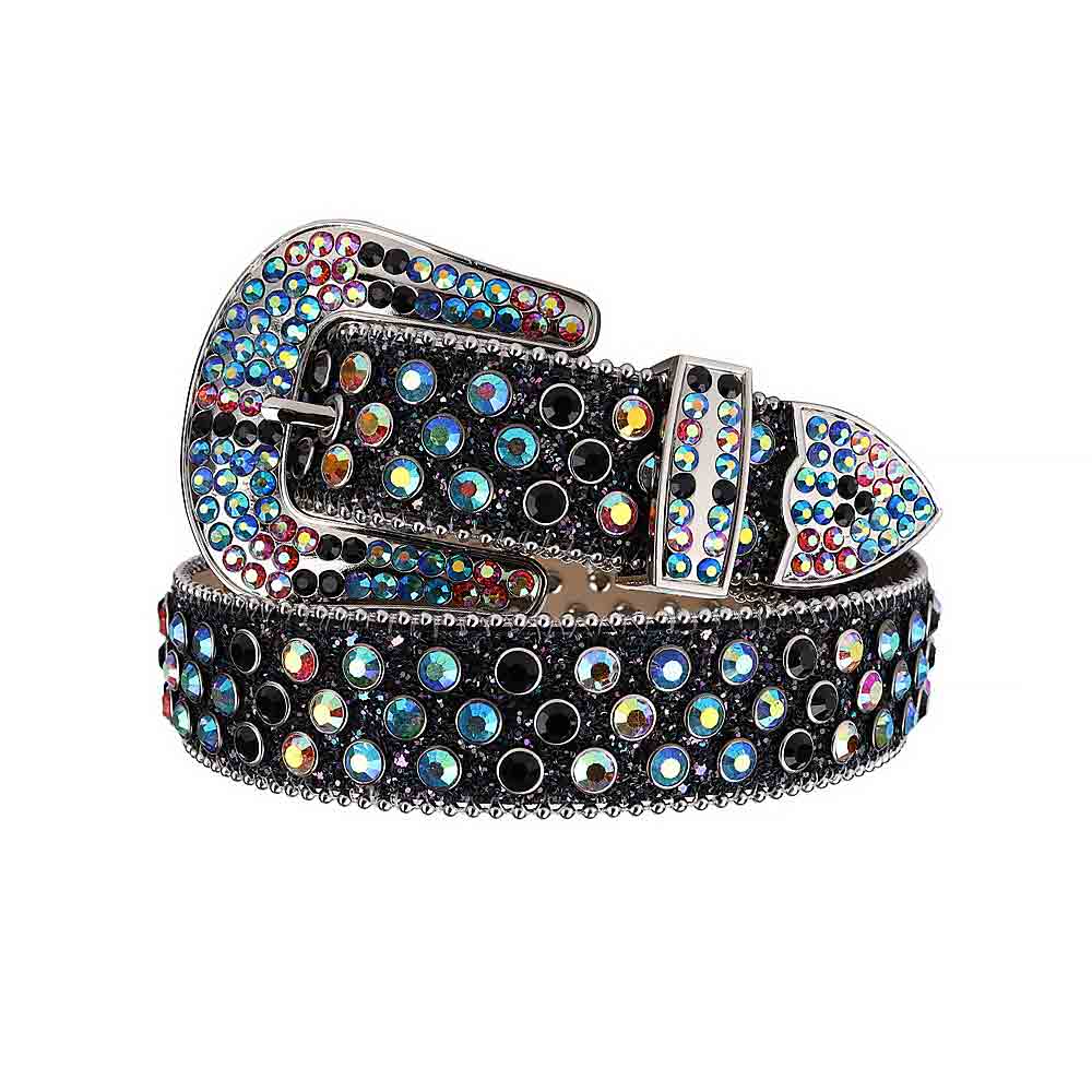 Black Strap With Black & Multi Studded Rhinestone Belt - Rhinestone Belt Store - Flyclothing LLC