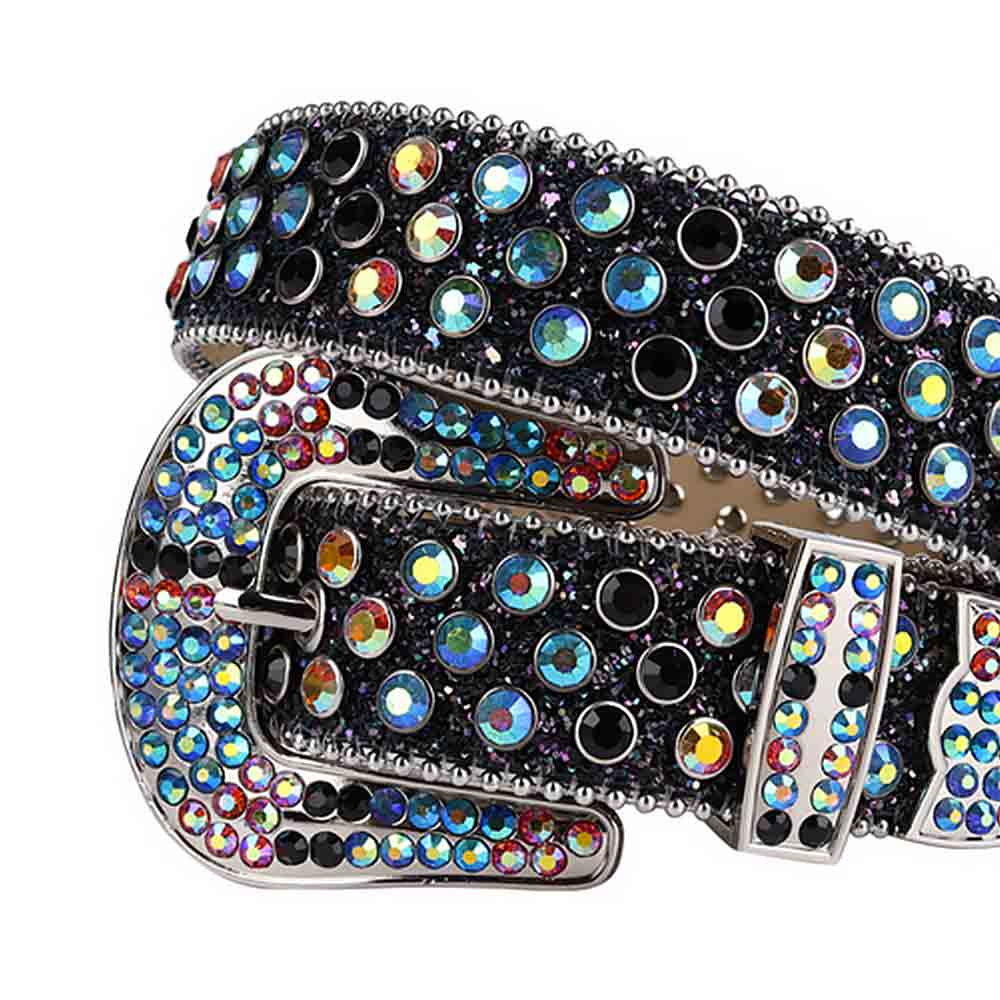 Black Strap With Black & Multi Studded Rhinestone Belt - Rhinestone Belt Store - Flyclothing LLC