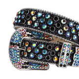 Black Strap With Black & Multi Studded Rhinestone Belt - Rhinestone Belt Store - Flyclothing LLC