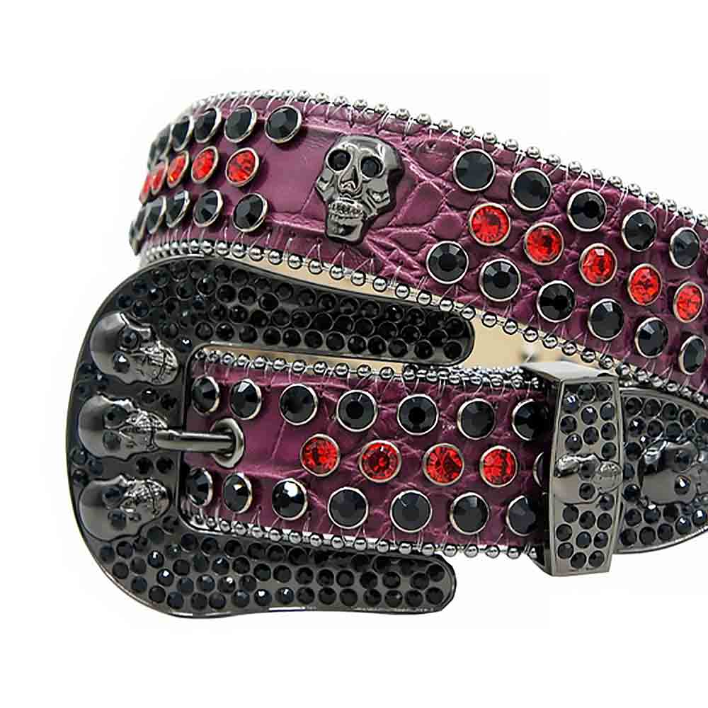 Black Strap With Black & Red Studded Rhinestone Belt - Rhinestone Belt Store - Flyclothing LLC