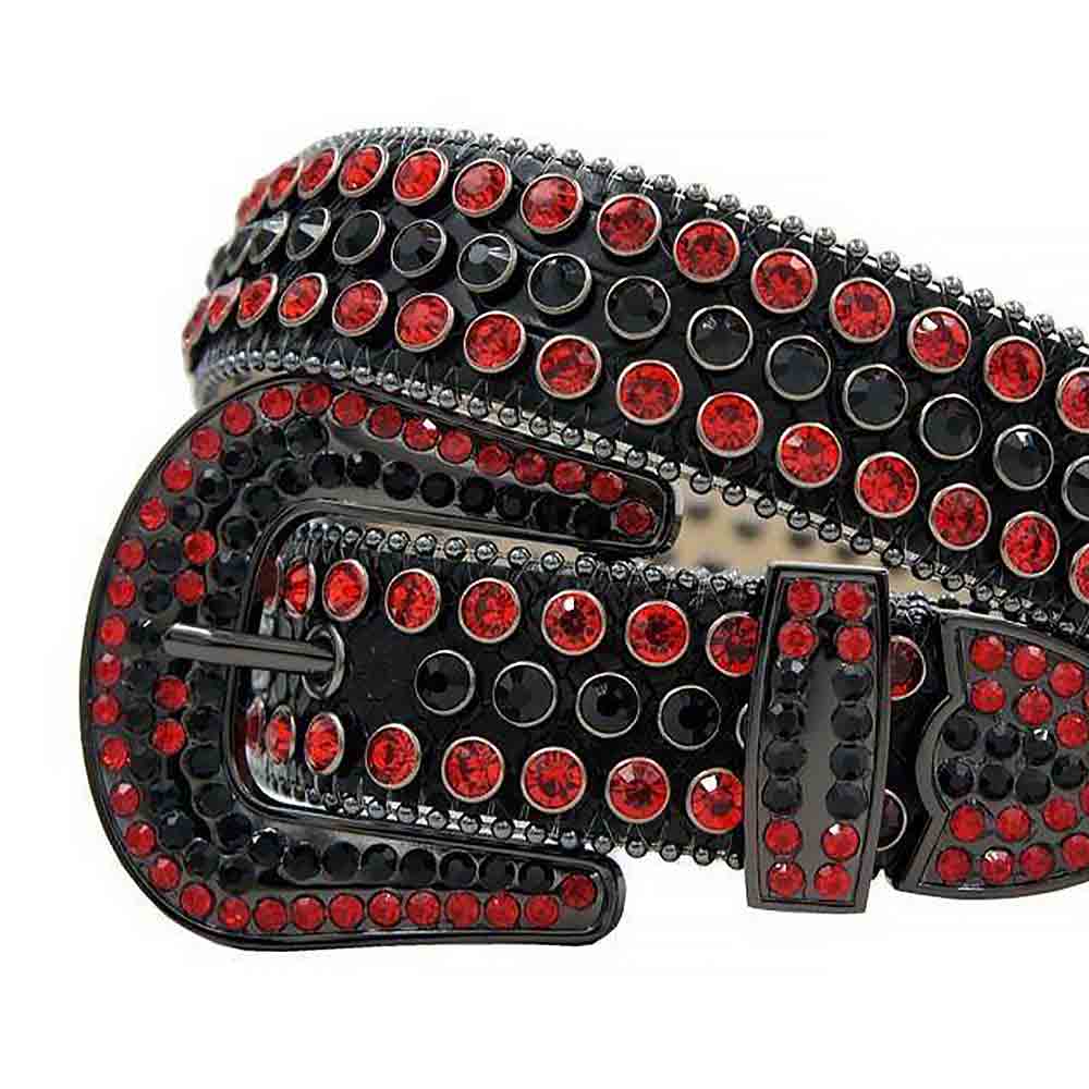Black Strap With Black & Red Studded Rhinestone Belt - Rhinestone Belt Store - Flyclothing LLC