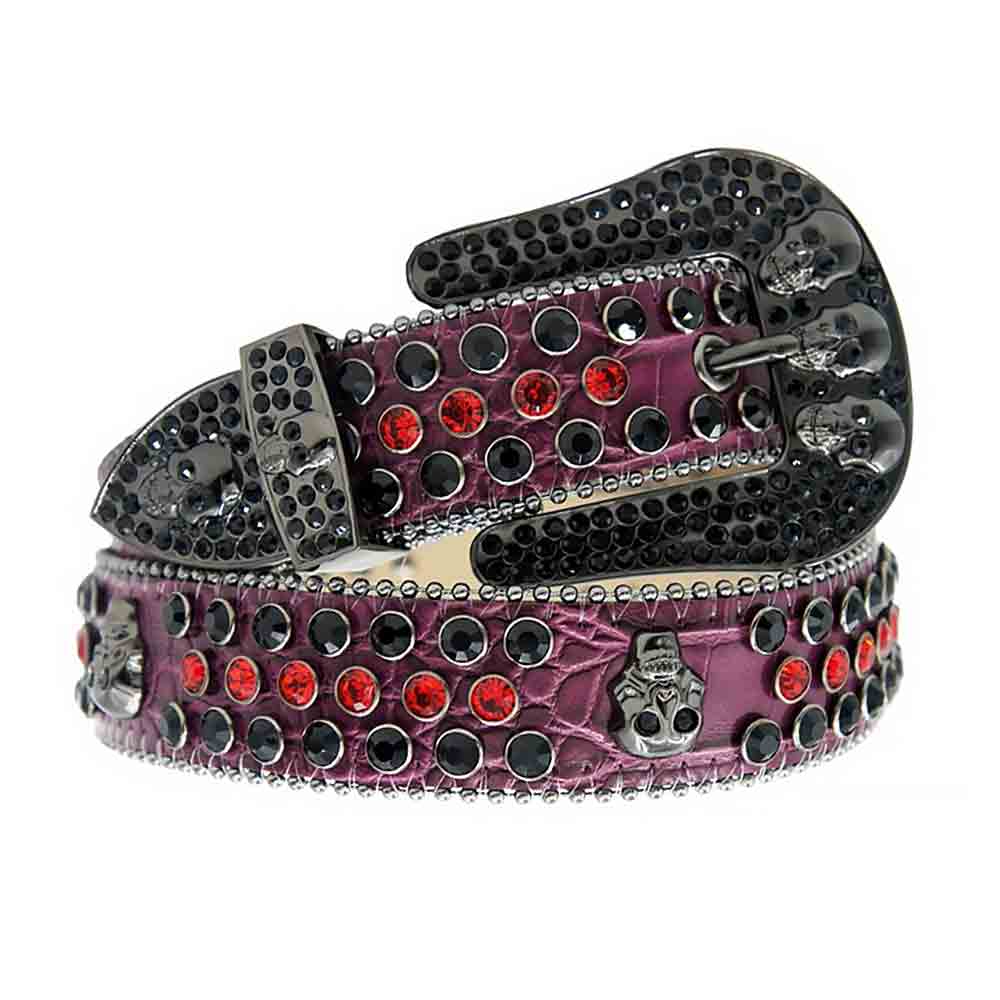 Black Strap With Black & Red Studded Rhinestone Belt - Rhinestone Belt Store - Flyclothing LLC