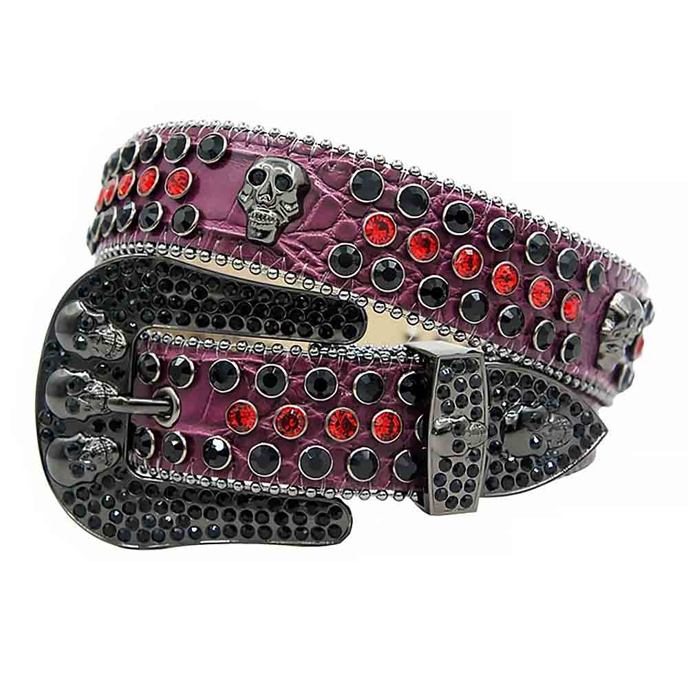 Black Strap With Black & Red Studded Rhinestone Belt - Rhinestone Belt Store - Flyclothing LLC
