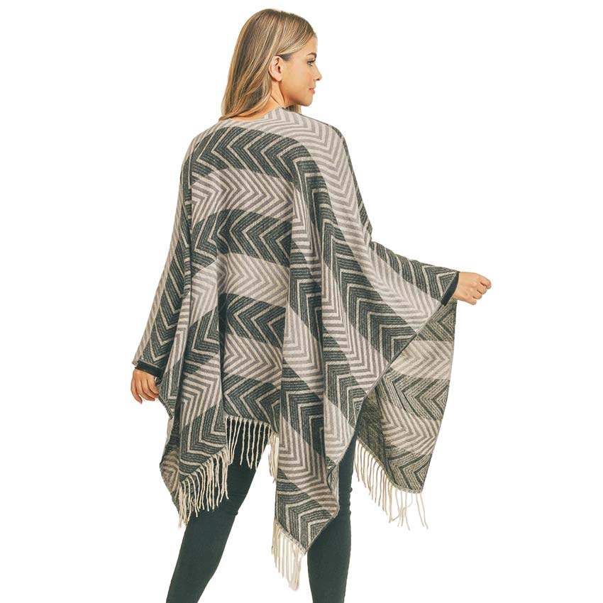 Stripe Chevron Tassel Ruana - Madeline Love - Flyclothing LLC
