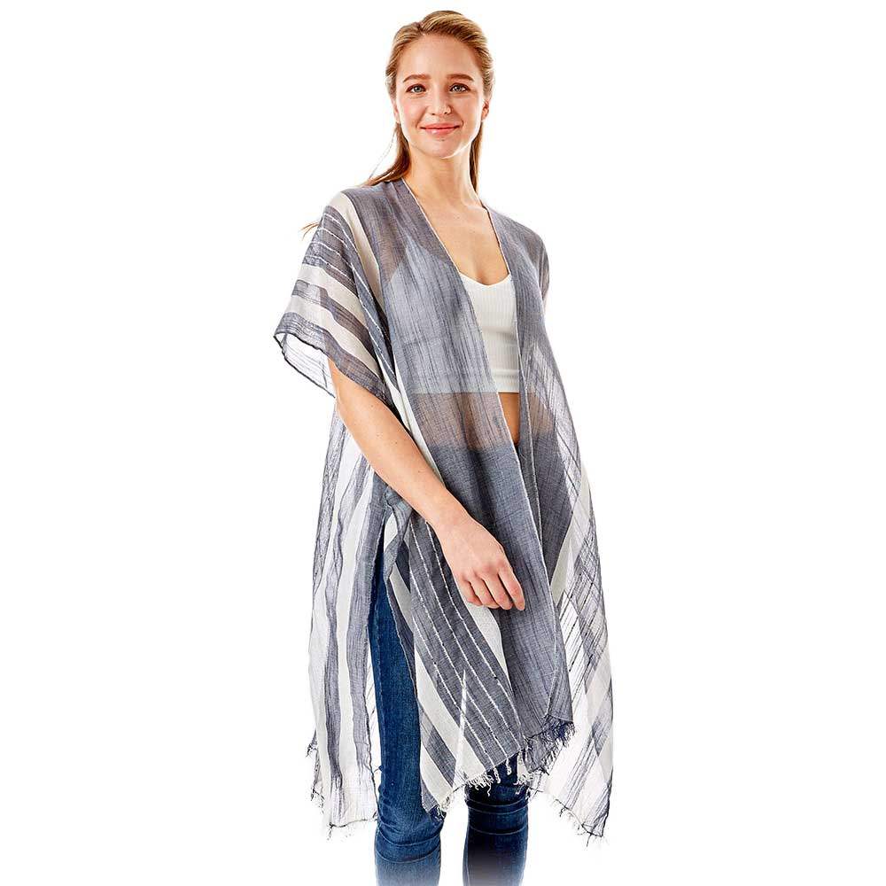 Striped Lurex Cover Up Poncho Kimono Poncho - Madeline Love - Flyclothing LLC