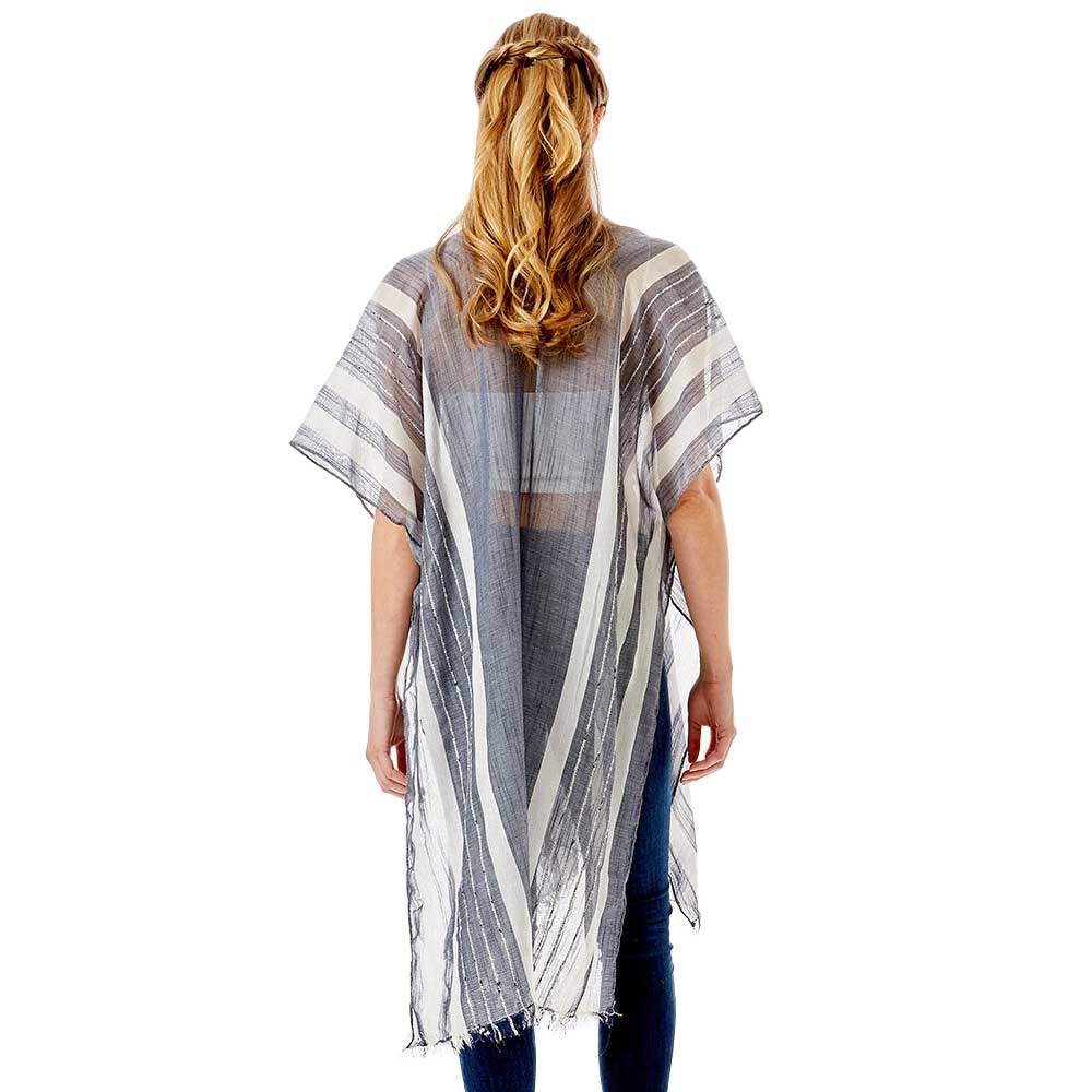 Striped Lurex Cover Up Poncho Kimono Poncho - Madeline Love - Flyclothing LLC