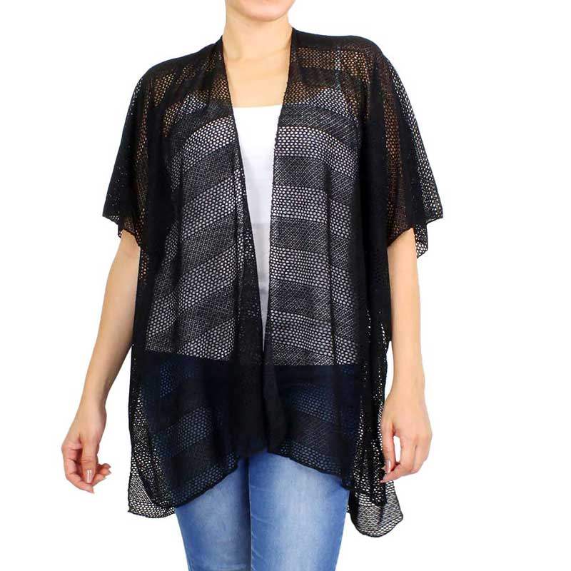 Striped Net Cover Up Kimono Poncho - Madeline Love - Flyclothing LLC