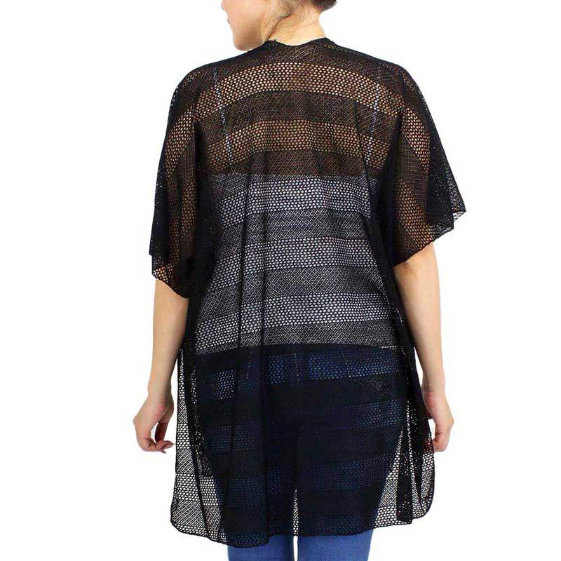 Striped Net Cover Up Kimono Poncho - Madeline Love - Flyclothing LLC