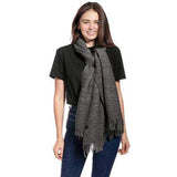 Striped Pattern Wool Mix Fringe Scarf - Madeline Love - Flyclothing LLC