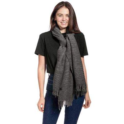 Striped Pattern Wool Mix Fringe Scarf - Madeline Love - Flyclothing LLC