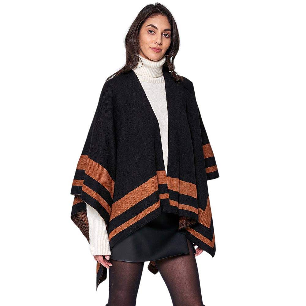 Striped Shoulder Strap Ruana Poncho - Madeline Love - Flyclothing LLC