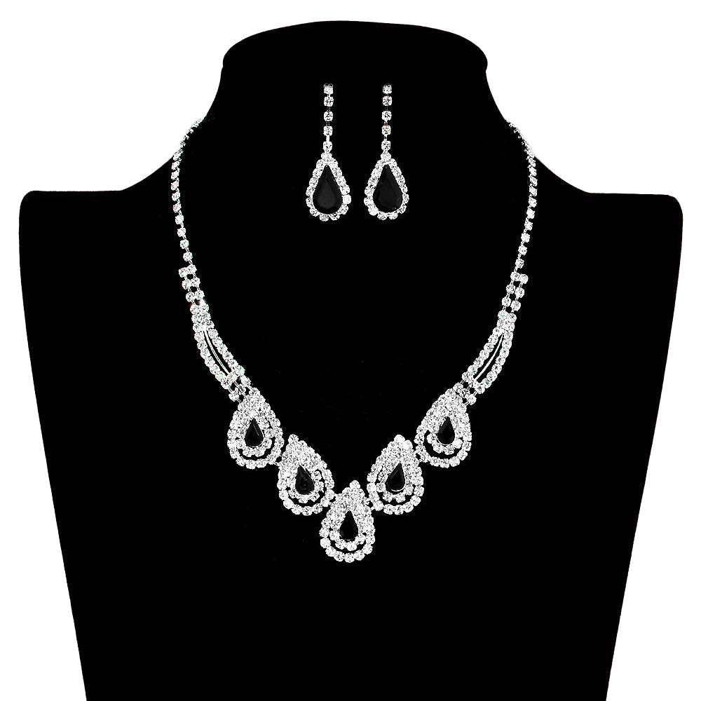 Teardrop Accented Rhinestone Necklace - Madeline Love - Flyclothing LLC